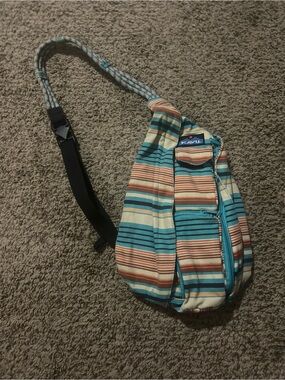 KAVU Striped Rope Sling Bag in Teal & Coral